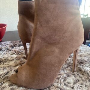 Elegant Tan Peep-Toe Stiletto Boots